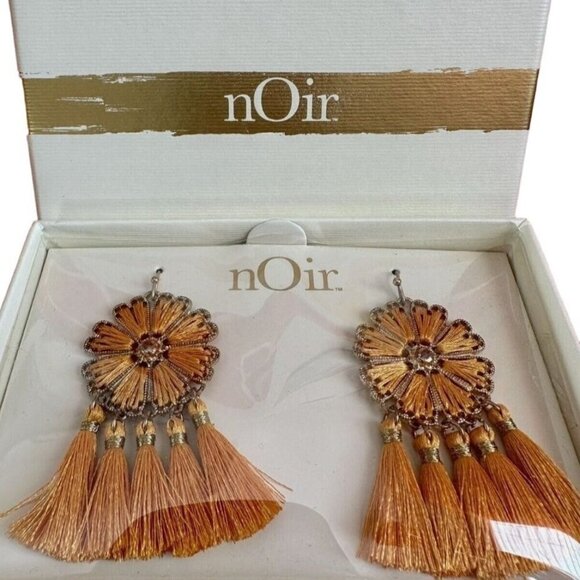 Noir Earrings Orange Tassel Drop Dangle Light Weight Floral Boho 2" Fringe NEW - Picture 13 of 15